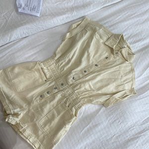 Vici Shelton Cotton Pocket Denim Romper- vintage ivory